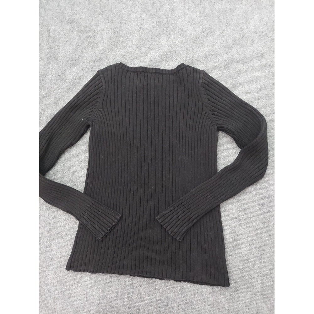 Vtg LRL RALPH LAUREN Sweater Womens Small Black Ribbed Y2K Boat Neck Stretch - Picture 2 of 10